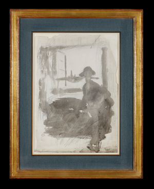 Lady at a window (pencil and wash)