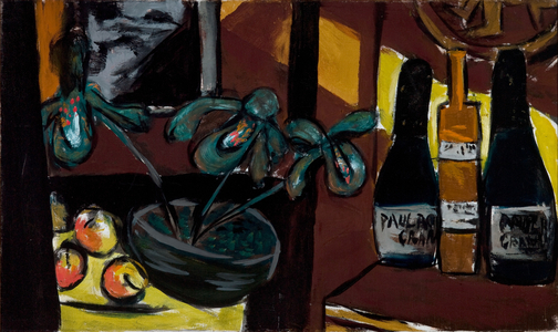 Still Life on Brown and Yellow (Champagne Bottles and Orchids), 1934 (oil on canvas)