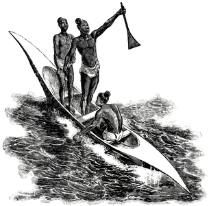 Primitive Canoe on the Coast of Cape Verde, Africa, 'Classical Portfolio of Primitive Carriers', by Marshall M. Kirman, World Railway Publ. Co., Illustration, 1895