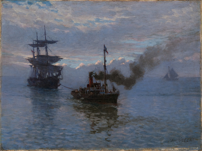 Tug Towing a Three-Master (oil on canvas)