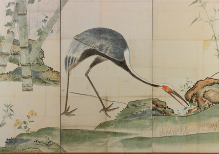 Cranes, Pines, and Bamboo, 17th century, pair of folding screens (ink and light color on paper)