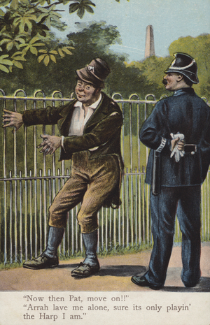 Policeman and Irish drunk (colour litho)