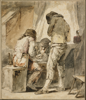 A Difficult Move, c. 1781 (pen & black ink, grey & brown wash, & w/c on paper) 