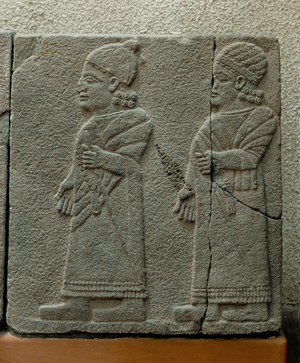 Two bearded Aramaean palace officials (bas relief)