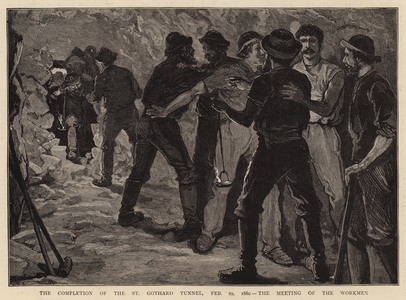 The Completion of the St Gothard Tunnel, 29 February 1880, the Meeting of the Workmen (engraving)