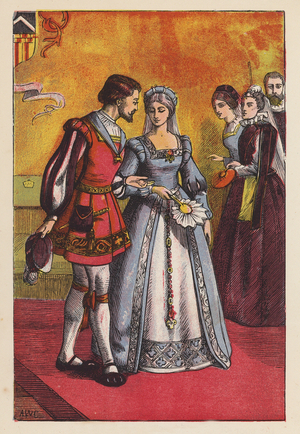 The King's Son welcomes Cinderella (colour litho)