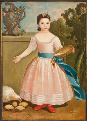 Girl feeding chickens, c.1811-20 (oil on canvas)