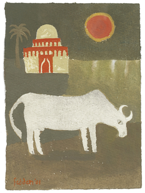 Landscape with Bull, 2001 (gouache on paper)