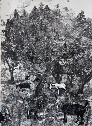 Goats Under the Carob Trees, 2018 (monoprint)