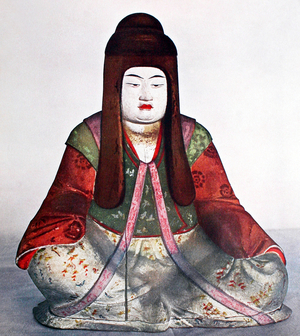 Japan: Seated Empress Jingu in coloured wood, Yakushi-ji Buddhist temple, Nara. Heian Period, 889-898. This is one of the oldest wooden statues in Japan, and is designated a National Treasure