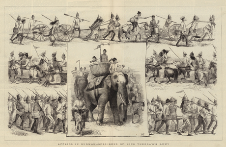Affairs in Burmah, Specimens of King Theebaw's Army (engraving)