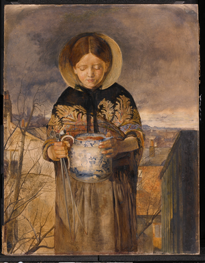 Girl with Jug of Ale and Pipes, 1856 (oil on board)