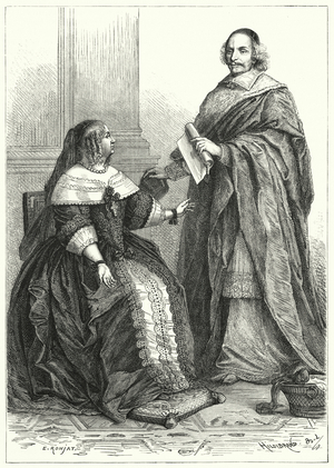 Anne of Austria, regent of Louis XIV of France, and Cardinal Mazarin, France's chief minister, 17th Century (engraving)