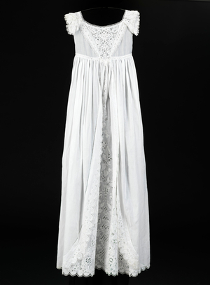 COSTUME: dress, Scotland, Ayrshire (place associated), c. 1850-1860, length 1200mm (Ayrshire embroidery, cambric, cotton)