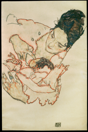 Stillende Mutter - Nursing mother … (watercolour and black crayon)