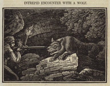 Intrepid Encounter with a Wolf (engraving)