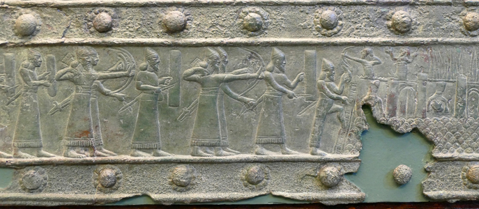 Relief cast in a Bronze band from the, Assyrian, Balawat Gates