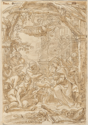 The Adoration of the Shepherds, c.1680-1690 (pen and ink drawing)