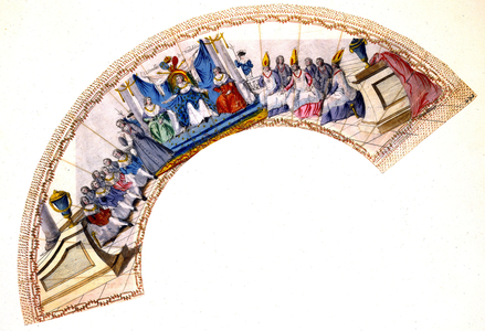 Notables assembly 1787 in France chaired by French king Louis XVI, where Alexandre de Calonne (1734 - 1802), French politician and minister and Controller-General of Finances of Louis XVI proposed reforms. Illustration for a fan.