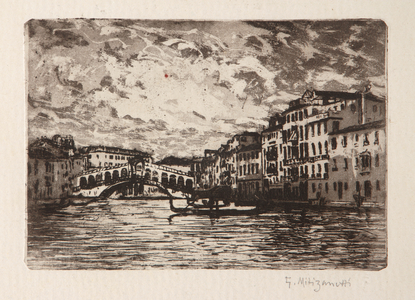 The Rialto Bridge in Venice (etching and aquatint on white paper)