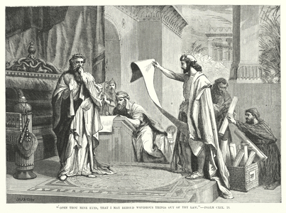 Open thou mine eyes, that I may behold wondrous things out of thy law, Psalm CXIX, 18 (engraving)