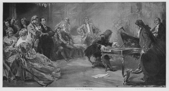 Austrian composer Joseph Haydn playing the piano (litho)