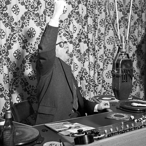 Radio speaker and presender of BFN at the studio in Hamburg, Germany 1950s
