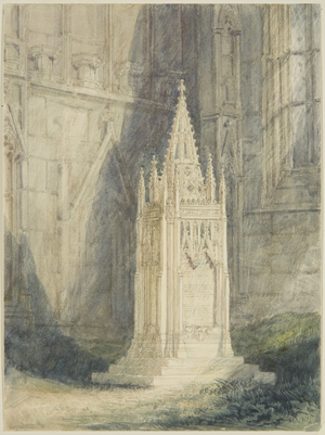 Design for Chatterton Cenotaph in St Mary Redcliffe Church (w/c & bodycolour over pencil, with chalk & scratching out, on paper)