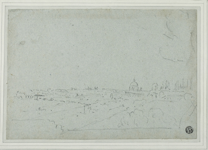 View of Saint Peter's from the Palace of the Caesars, with Circus Maximus Below (black crayon on blue laid paper, laid down on ivory laid paper)