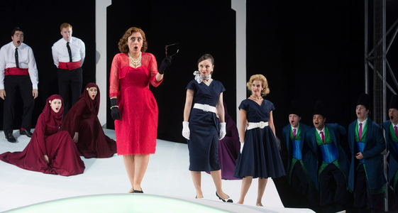 Ezgi Kutlu as Isabella the Italina Girl performing in L'Italiana in Algeri at Garsington Opera