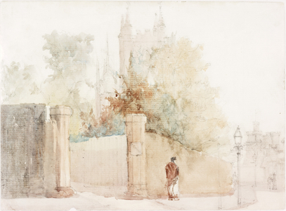 Church and Castle (watercolour and pencil on paper)