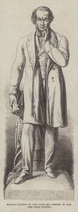 Marble Statue of the late Mr Cobden in the Peel Park, Salford (engraving)