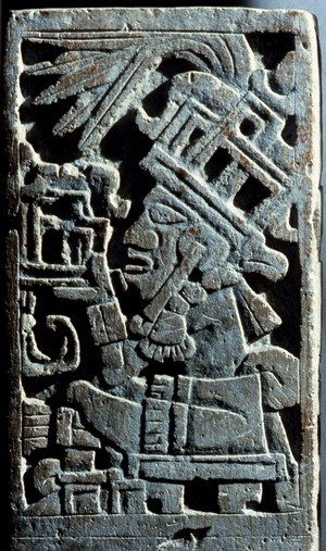 Low relief of a figure in ceremonial dress at Xochicalco, Morelos state, Mexico, 650-900 AD (stone)