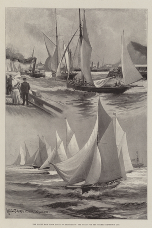 The Yacht Race from Dover to Heligoland, the Start for the German Emperor's Cup (litho)