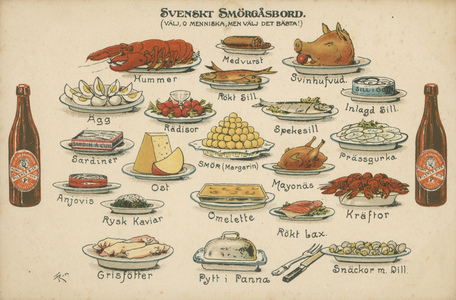 Swedish smorgasbord (colour litho)