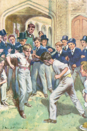 Illustration for Tom Brown's Schooldays by Thomas Hughes (colour litho)