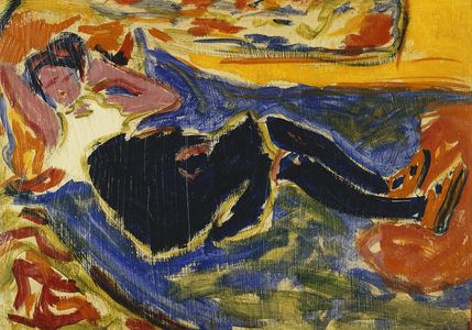 Woman with Black Stockings; Frau mit Schwarzen Strumpfen (Die Schwarze Grete), c.1908-09 (oil on paper laid on canvas)