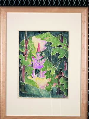 The Tower, about 1940 (color woodblock print on off-white paper)