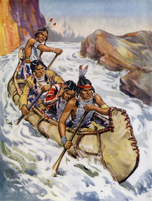 Shooting the Rapids (colour litho)