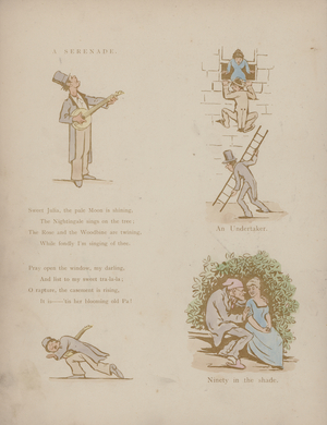Page from the Humours of Cynicus (coloured engraving)