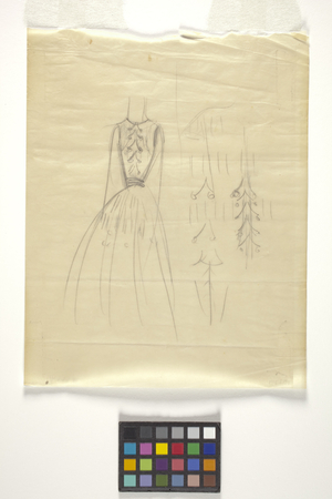 Sketch Of A Dress With Various Views (pencil on paper)
