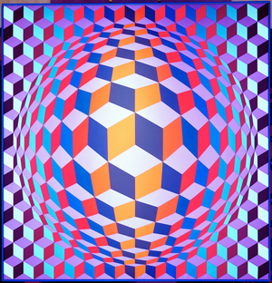 Globe with Squares (oil on canvas)