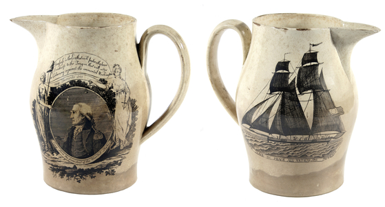 Liverpool transfer jug with images of George Washington and sailing ship