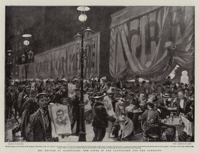 Mr Kruger at Marseilles, the Cafes in the Cannebiere and the Camelots, 1900 (litho)