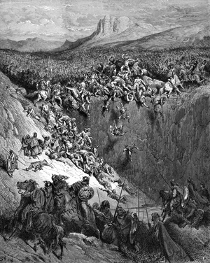 Samson kills Philistines with jawbone by Doré- Bible