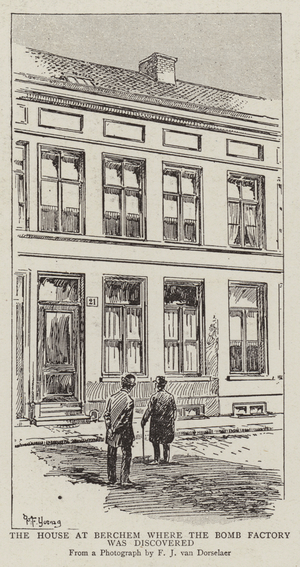 The House at Berchem where the Bomb Factory was discovered (engraving)