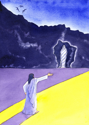 Jesus raises Lazarus to life, 2001 (w/c on paper)