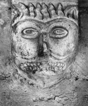 Sculpted Head, The Cloisters, Montmajour Abbey, Provence, France (b/w photo)