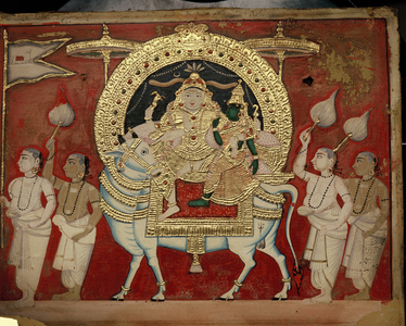 Painting from Tanjavore School of Painting depicting Vishnu in Tamil Nadu, India