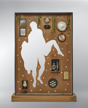 Large Glass/Pigalls: In Memory of Louis Morin and Marcel Duchamp, 2000 (perforated wood covered in assorted items)